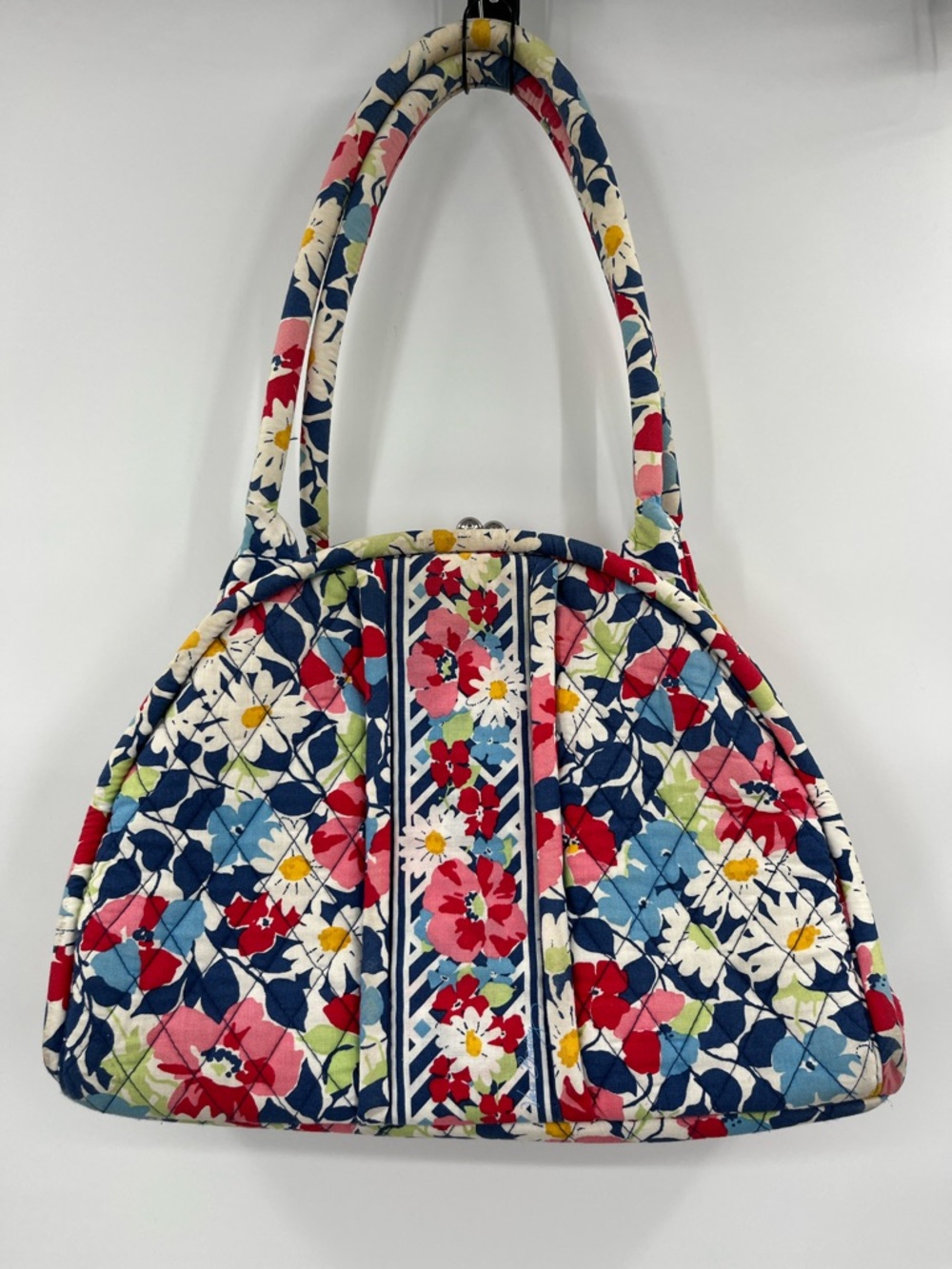 Vera Bradley Kiss Lock Navy Floral Quilted Tote